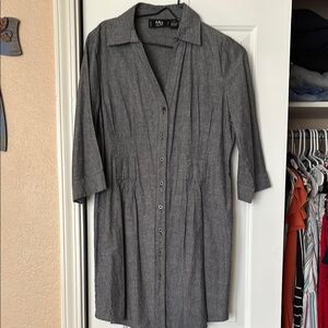 Gray Pleated Buttoned Shirt Dress